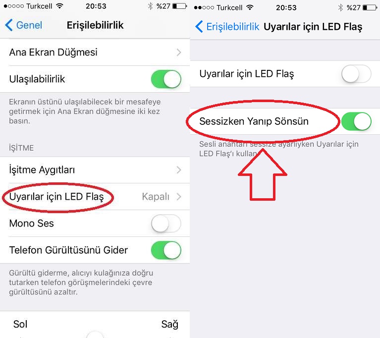Sessiz mod için LED Flaş iPhone Bildirim Işığı